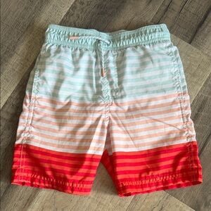 Cat & Jack Mint, Peach and Red Striped Kids Swim Trunks